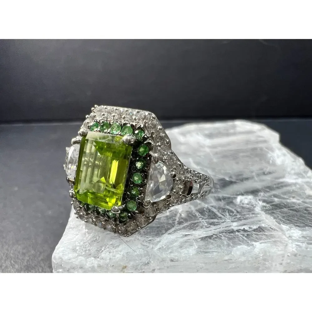D’Joy Peridot Tsavorite Zircon Halo Ring 4.30ctw Sz 8